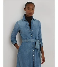 Lauren Ralph Lauren Denim Point Collar Long Sleeve Belted Shirtdress