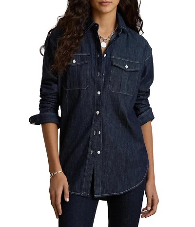 Lauren Ralph Lauren Denim Point Collar Long Sleeve Shirt