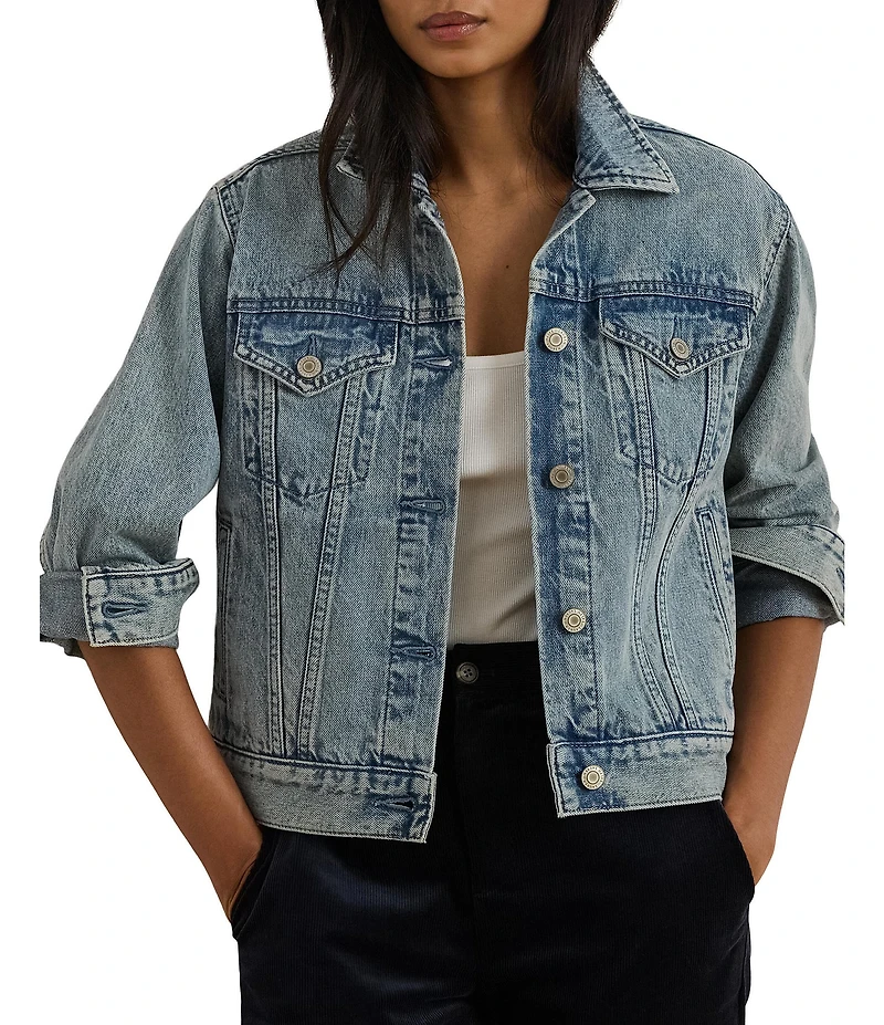 Lauren Ralph Lauren Denim Point Collar Long Sleeve Trucker Jacket