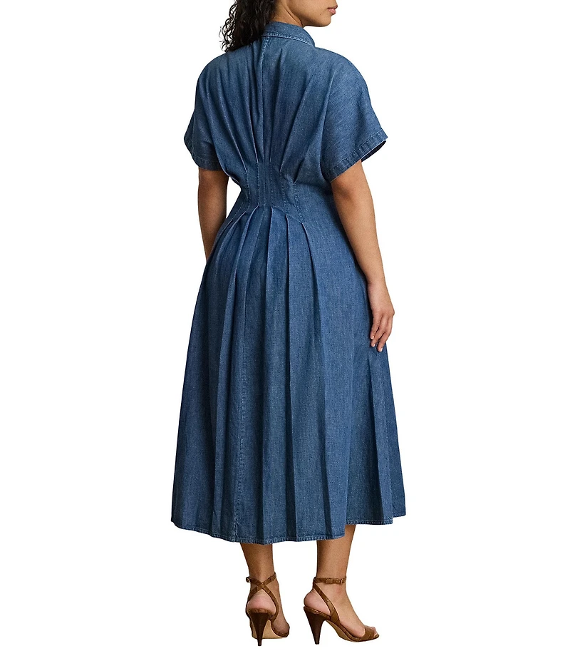 Lauren Ralph Lauren Denim Point Collar Short Sleeve Fit-And Flare Shirt Dress