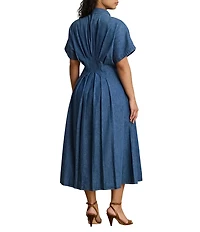 Lauren Ralph Lauren Denim Point Collar Short Sleeve Fit-And Flare Shirt Dress