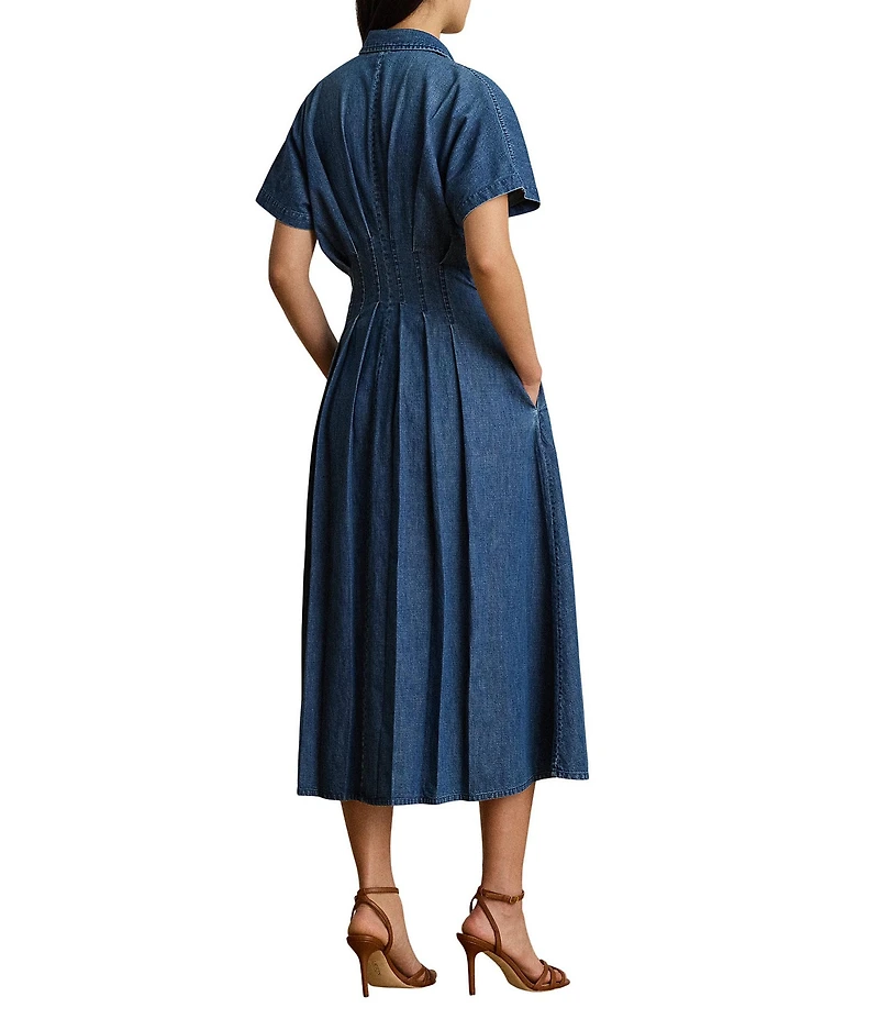Lauren Ralph Lauren Denim Point Collar Short Sleeve Fit-And Flare Shirt Dress