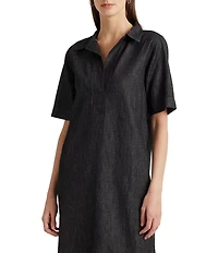 Lauren Ralph Lauren Denim Shift Johnny Collar Short Sleeve Shirt Dress