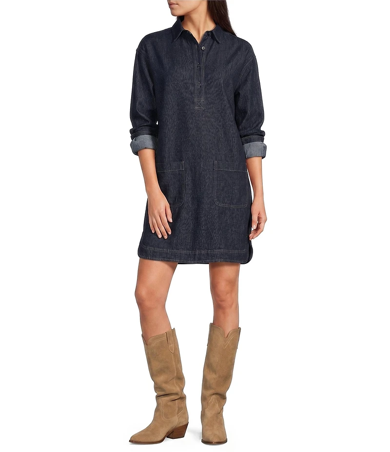 Lauren Ralph Lauren Denim Spread Collar Long Sleeve Shirt Dress