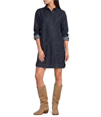 Lauren Ralph Lauren Denim Spread Collar Long Sleeve Shirt Dress
