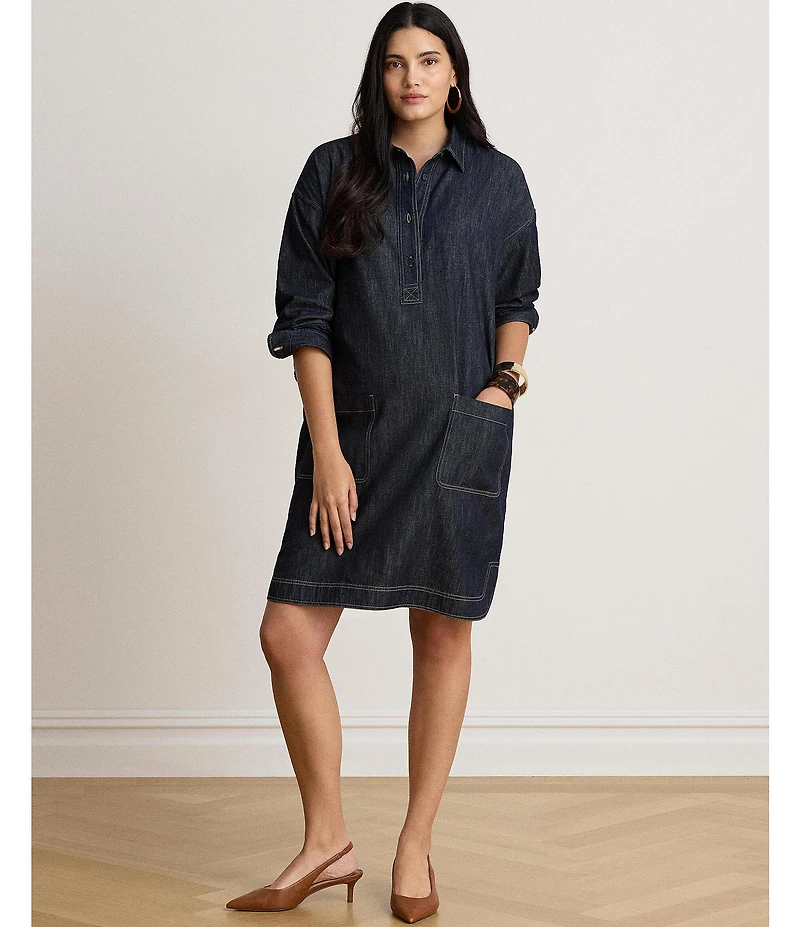 Lauren Ralph Lauren Denim Spread Collar Long Sleeve Shirt Dress