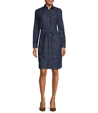 Lauren Ralph Lauren Denim Twill Point Collar Long Sleeve Shirt Dress