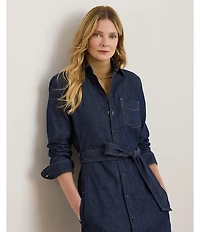 Lauren Ralph Lauren Denim Twill Point Collar Long Sleeve Shirt Dress