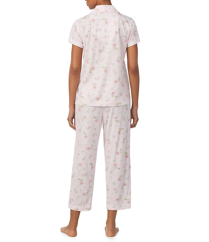 Lauren Ralph Lauren Ditsy Bouquet Print Short Sleeve Notch Collar Knit Cropped Pajama Set