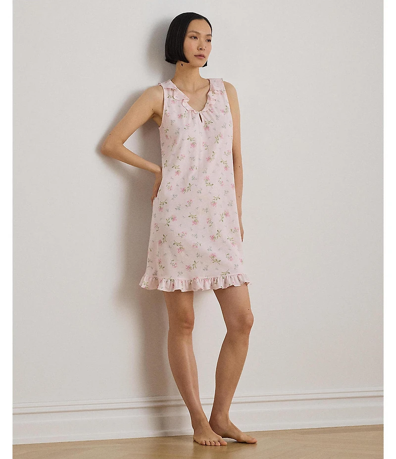 Lauren Ralph Lauren Ditsy Bouquet Print Sleeveless V Neck Jersey Knit Short Nightgown