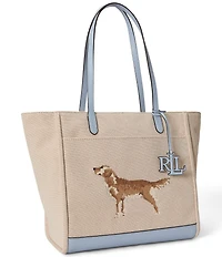 Lauren Ralph Lauren Golden Retriever Embroidered Large Cameryn Canvas Tote Bag