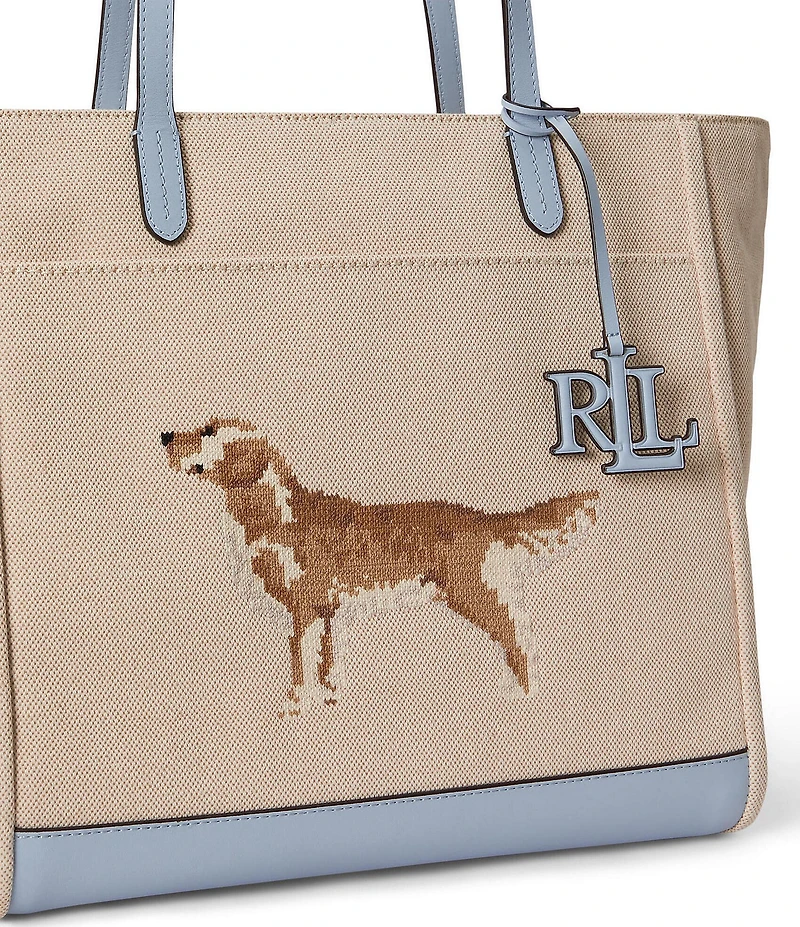 Lauren Ralph Lauren Golden Retriever Embroidered Large Cameryn Canvas Tote Bag