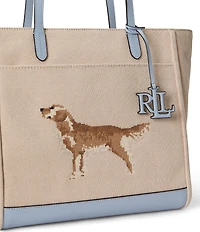 Lauren Ralph Lauren Golden Retriever Embroidered Large Cameryn Canvas Tote Bag