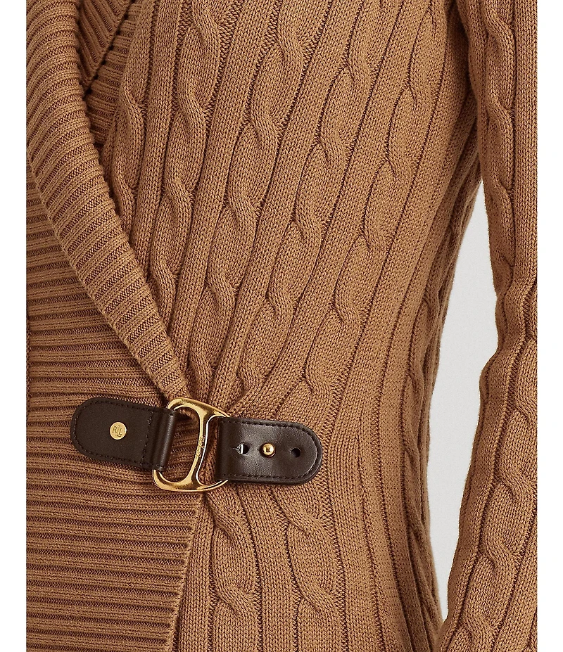 Lauren Ralph Lauren Ribbed Shawl Collar Long Sleeve Side Buckle Sweater