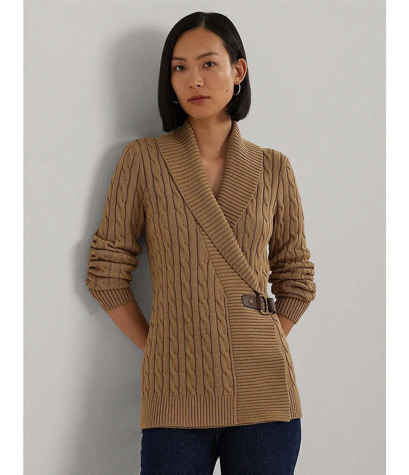 Lauren Ralph Lauren Ribbed Shawl Collar Long Sleeve Side Buckle Sweater