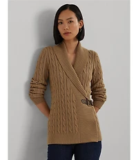 Lauren Ralph Lauren Ribbed Shawl Collar Long Sleeve Side Buckle Sweater