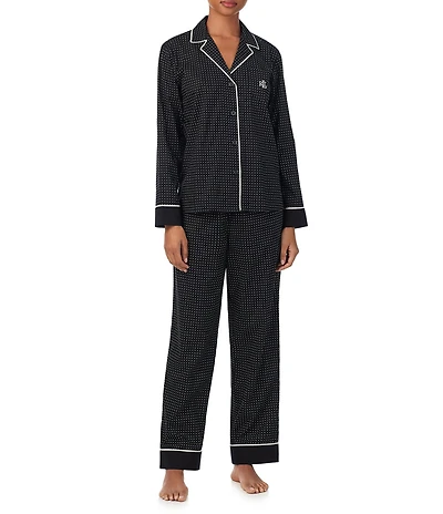Lauren Ralph Lauren Dot Print Long Sleeve Notch Collar Woven Pajama Set
