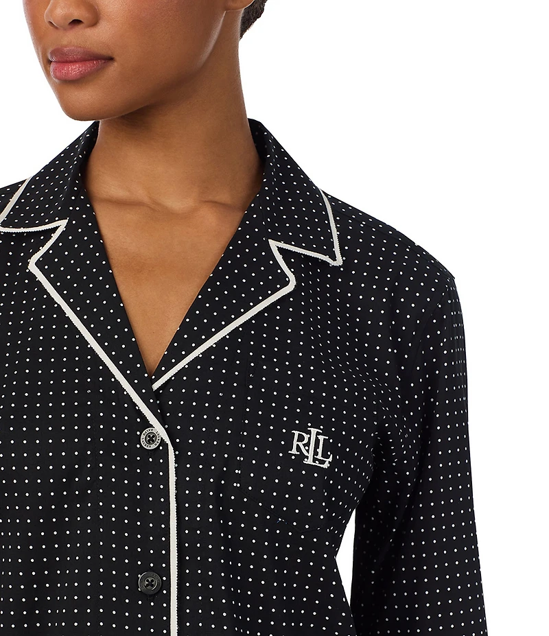Lauren Ralph Lauren Dot Print Long Sleeve Notch Collar Woven Pajama Set