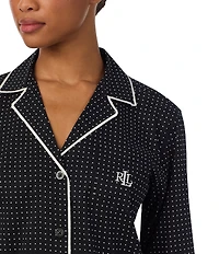 Lauren Ralph Lauren Dot Print Long Sleeve Notch Collar Woven Pajama Set