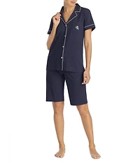 Lauren Ralph Lauren Dotted Print Short Sleeve Notch Collar Cotton Knit Bermuda Pajama Set