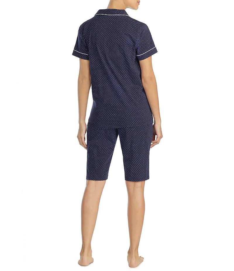 Lauren Ralph Lauren Dotted Print Short Sleeve Notch Collar Cotton Knit Bermuda Pajama Set
