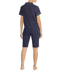 Lauren Ralph Lauren Dotted Print Short Sleeve Notch Collar Cotton Knit Bermuda Pajama Set