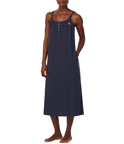 Lauren Ralph Lauren Dotted Sleeveless Jersey Knit Ballet Nightgown