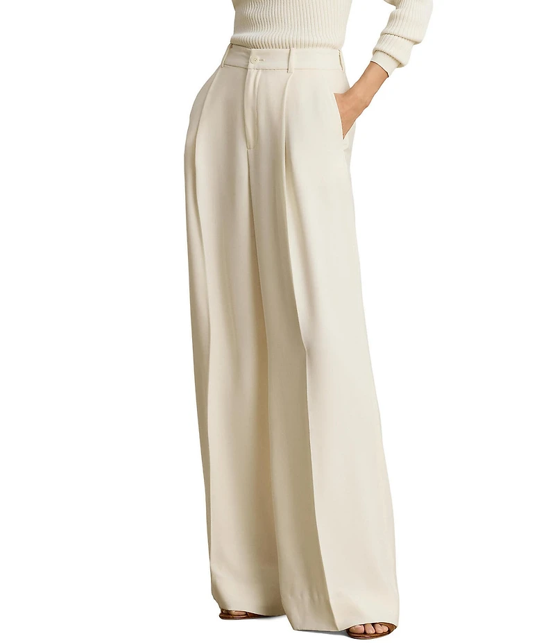 Lauren Ralph Lauren Double Face Georgette High Rise Wide Leg Pleated Front Pants
