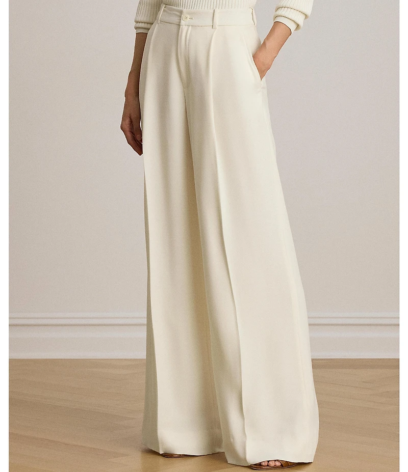 Lauren Ralph Lauren Double Face Georgette High Rise Wide Leg Pleated Front Pants