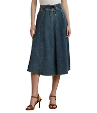 Lauren Ralph Lauren Drawcord Waist A-Line Denim Midi Skirt