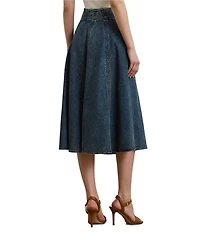 Lauren Ralph Lauren Drawcord Waist A-Line Denim Midi Skirt
