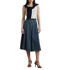 Lauren Ralph Lauren Drawcord Waist A-Line Denim Midi Skirt