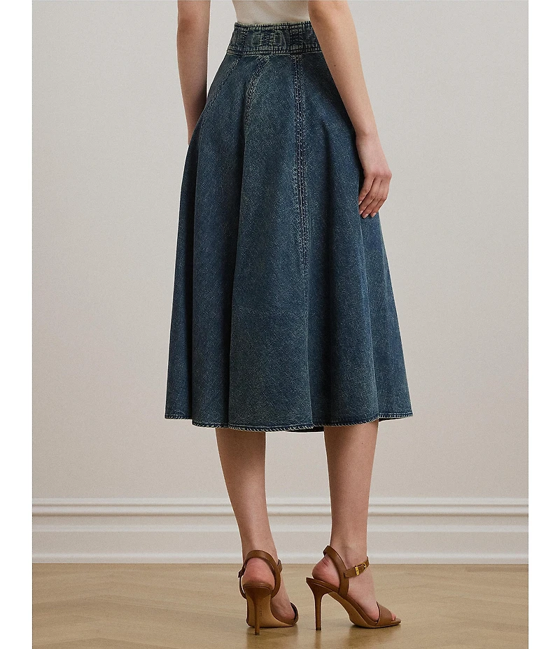 Lauren Ralph Lauren Drawcord Waist A-Line Denim Midi Skirt