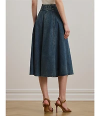 Lauren Ralph Lauren Drawcord Waist A-Line Denim Midi Skirt