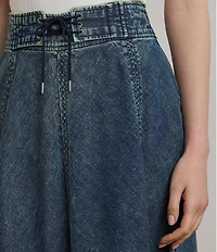 Lauren Ralph Lauren Drawcord Waist A-Line Denim Midi Skirt