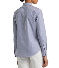 Lauren Ralph Lauren Easy Care Striped Print Point Collar Shirttail Hem Long Sleeve Shirt