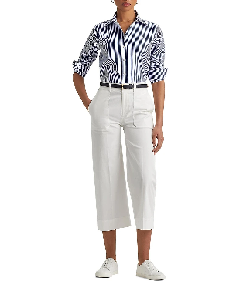 Lauren Ralph Lauren Easy Care Striped Print Point Collar Shirttail Hem Long Sleeve Shirt