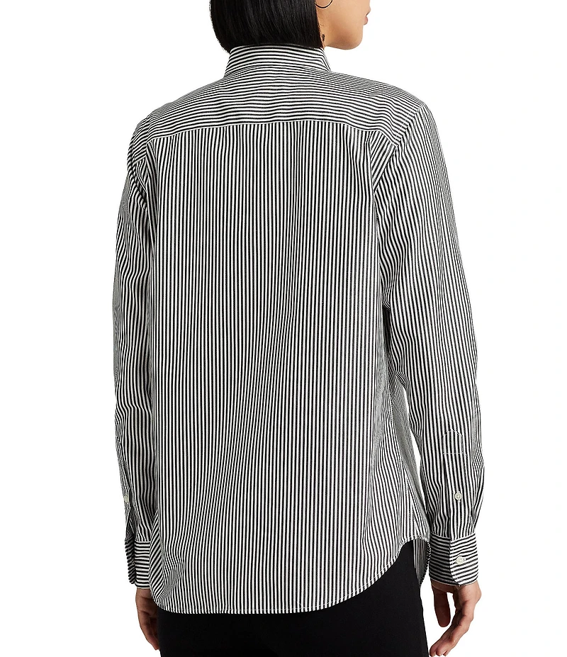 Lauren Ralph Lauren Easy Care Striped Print Point Collar Shirttail Hem Long Sleeve Shirt