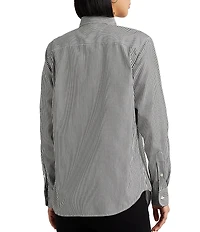 Lauren Ralph Lauren Easy Care Striped Print Point Collar Shirttail Hem Long Sleeve Shirt