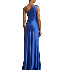 Lauren Ralph Lauren Elzira Draped Ruffle One Shoulder Satin Charmeuse Slip Dress