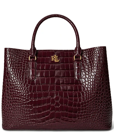 Lauren Ralph Lauren Marcy Large Embossed Leather Satchel Bag