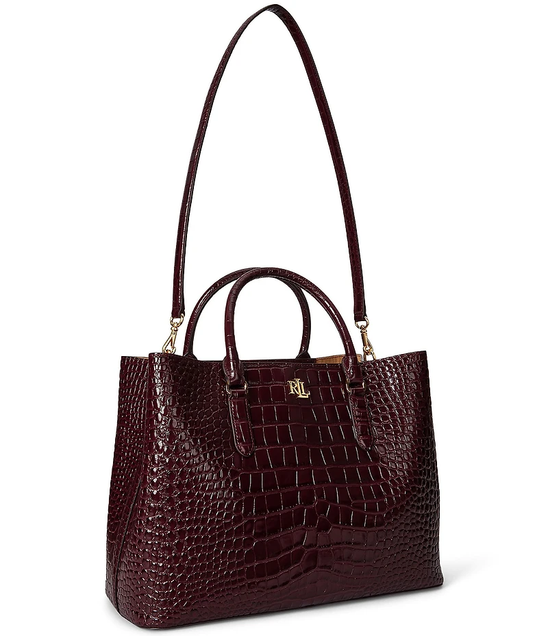 Lauren Ralph Lauren Marcy Large Embossed Leather Satchel Bag