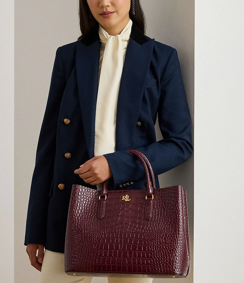 Lauren Ralph Lauren Marcy Large Embossed Leather Satchel Bag