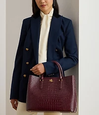 Lauren Ralph Lauren Marcy Large Embossed Leather Satchel Bag