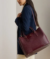 Lauren Ralph Lauren Marcy Large Embossed Leather Satchel Bag