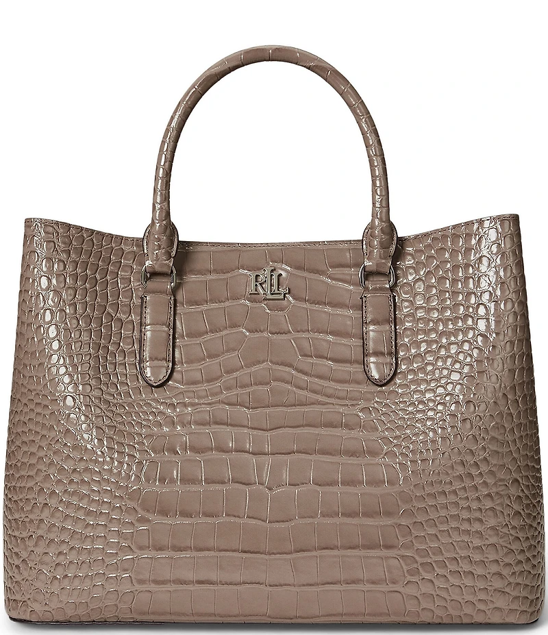 Lauren Ralph Lauren Marcy Large Crocodile Embossed Satchel Tote Bag
