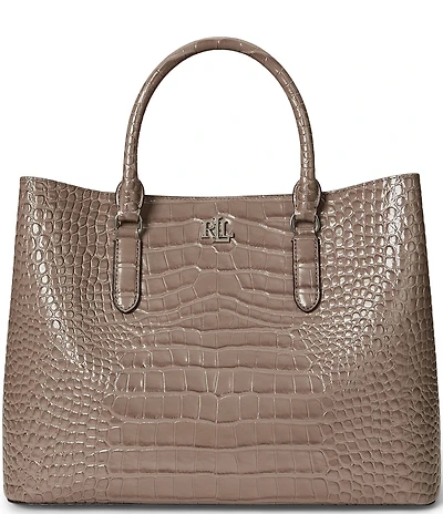Lauren Ralph Lauren Marcy Large Crocodile Embossed Satchel Tote Bag