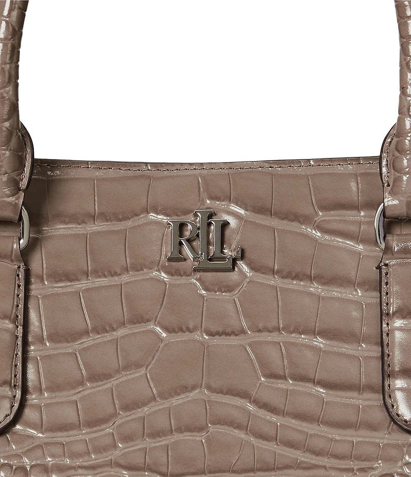 Lauren Ralph Lauren Marcy Large Crocodile Embossed Satchel Tote Bag