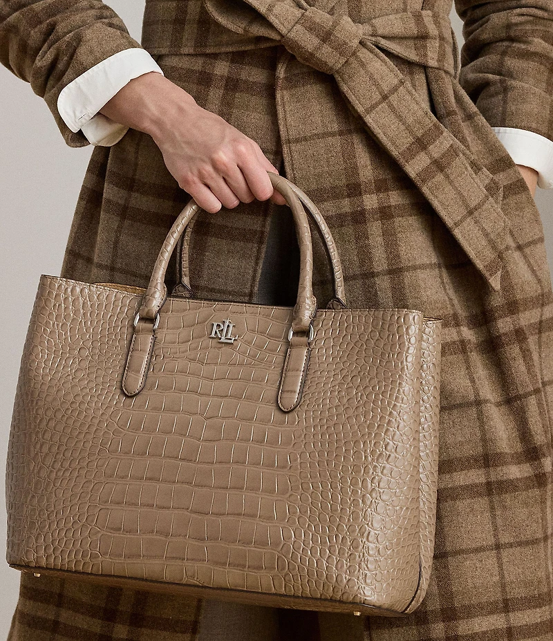 Lauren Ralph Lauren Marcy Large Crocodile Embossed Satchel Tote Bag