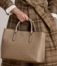 Lauren Ralph Lauren Marcy Large Crocodile Embossed Satchel Tote Bag